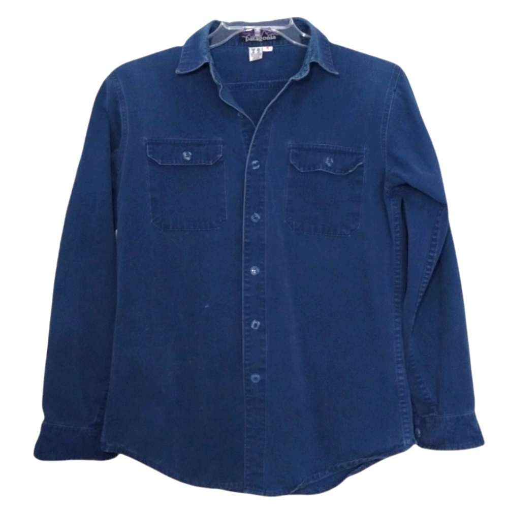 Patagonia Vintage 80s Canvas Work Shirt Cotton Blue Medium